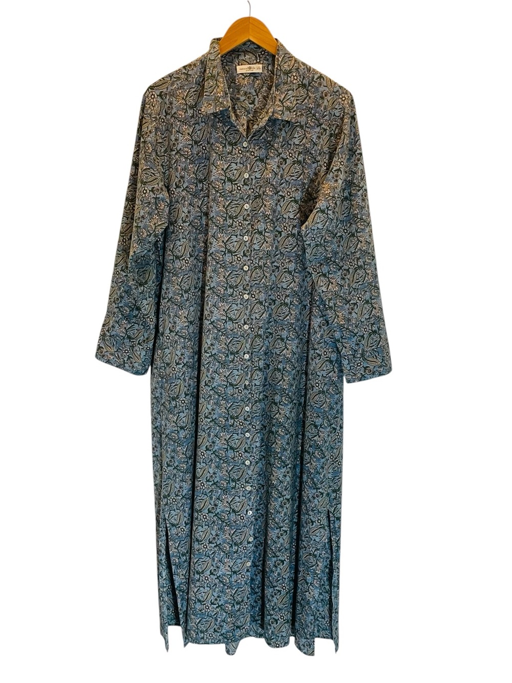 NATURAL LIFE Drew Blue Green Floral Button-Up Maxi Shirt Dress Sz L/XL - Picture 2 of 12